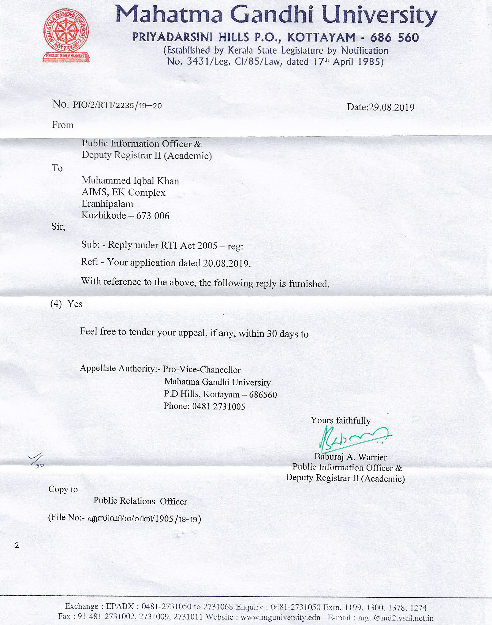 RTI Letter 09